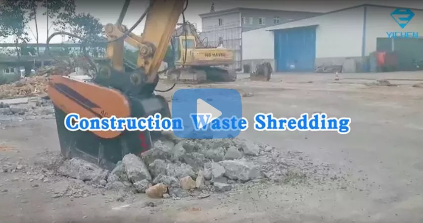 Construction waste shredding in demolition by crusher bucket is one of the common applications of this device. Yichen crusher bucket is a type of jaw crusher. It's an attached tool for excavators for built-in crushing construction waste and demolition materials. It has the design of a shovel, which is open at the rear for releasing the shredded material. Compared to normal jaw crushers, The jaw crusher bucket has a lower production, but can be transported more easily and only needs an excavator to operate. Yichen is a portable crusher buckets supplier, producing various types of crushing buckets to suit various working conditions.